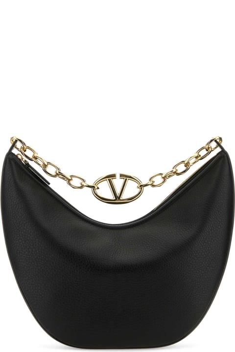 Shoulder Bags for Women Valentino Garavani Black Leather Medium Vlogo Moon Shoulder Bag