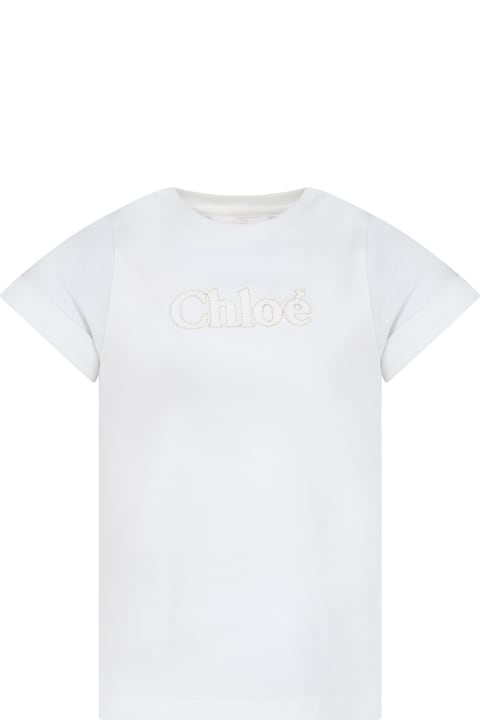 Chloé Topwear for Girls Chloé White T-shirt For Girl With Logo