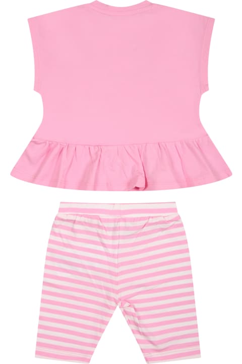 ベビーボーイズ ボトムス Moschino Pink Suit For Baby Girl With Teddy Bear And Logo