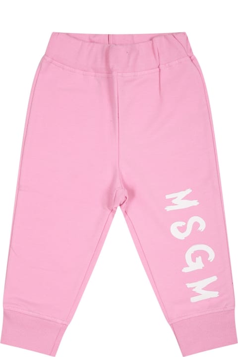 Bottoms for Baby Boys MSGM Pink Trousers For Baby Girl With Logo