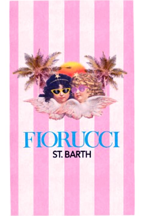 Accessories & Gifts for Girls MC2 Saint Barth Beach Towel Sponge Stripes Angels