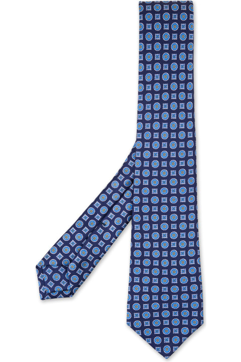 Ties for Men Kiton Blue Tie With Micro Pattern