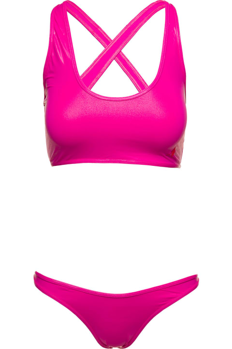 Swimwear for Women The Attico Crossover-strap Bikini Set With Embroidered Logo In Technical Fabric Woman