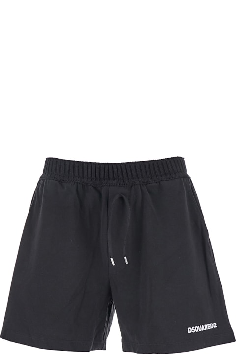 Dsquared2 for Men Dsquared2 Black Bermuda With Elastic Waist And Drawstring And Logo On The Front In Cotton Man