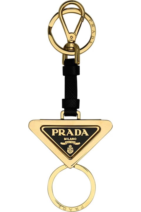 Keyrings for Women Prada Black Metal And Leather Key Ring