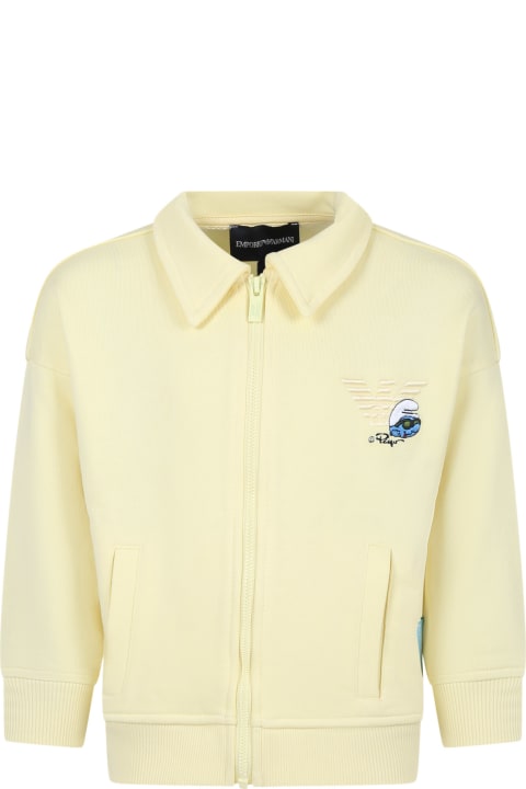 ボーイズ Emporio Armaniのニットウェア＆スウェットシャツ Emporio Armani Yellow Sweatshirt For Boy With The Smurfs