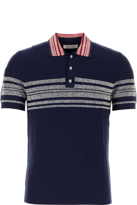 Wales Bonner Clothing for Men Wales Bonner Dark Blue Nylon Blend Dawn Knit Polo Shirt
