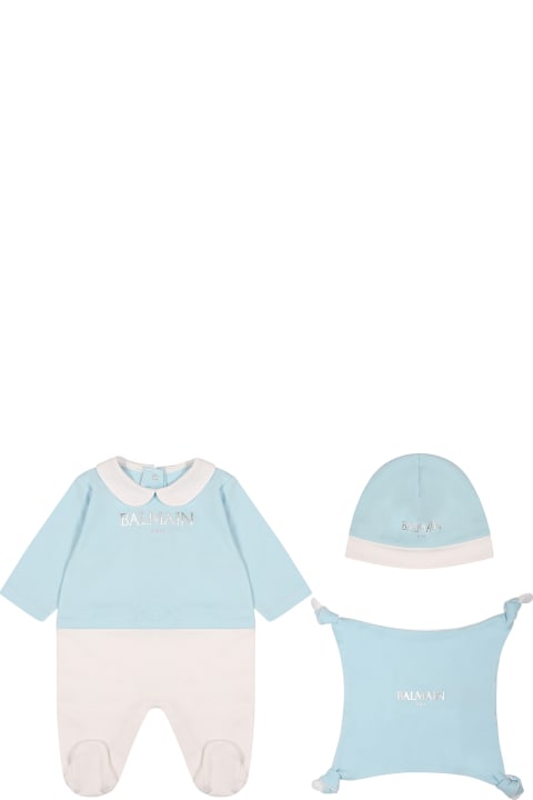 Homeware Balmain Light Blue Set For Baby Boy With Logo