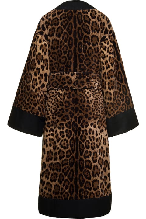 Dolce & Gabbana Swimwear for Women Dolce & Gabbana Multicolor Kimono Bathrobe With All-over Leopard Print In Cotton Dolce & Gabbana