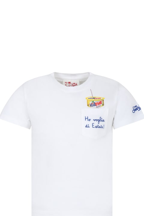 ボーイズ MC2 Saint BarthのTシャツ＆ポロシャツ MC2 Saint Barth White T-shirt For Boy With Estathé Print