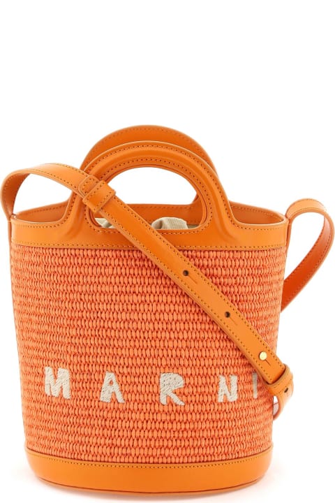 Marni Women Marni Orange Tropicalia Mini Bag In Leather And Raffia