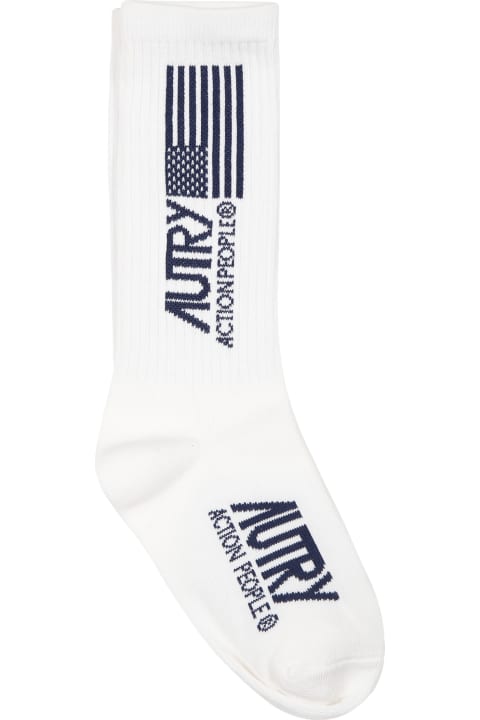 Shoes for Boys Autry White Socks For Kids With Blue Logo