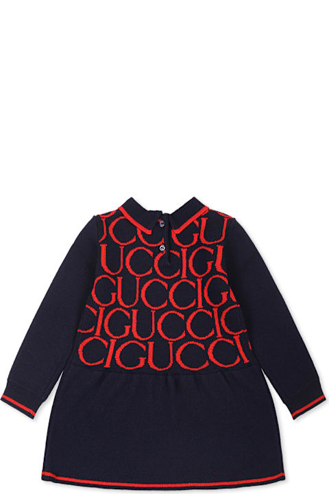 Fashion for Kids Gucci Blue Dress For Baby Girl With Gucci Magazine Logo