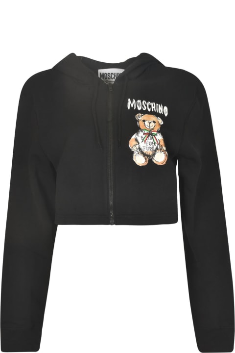 Moschino for Women Moschino Logo Bear Cropped Zip Hoodie