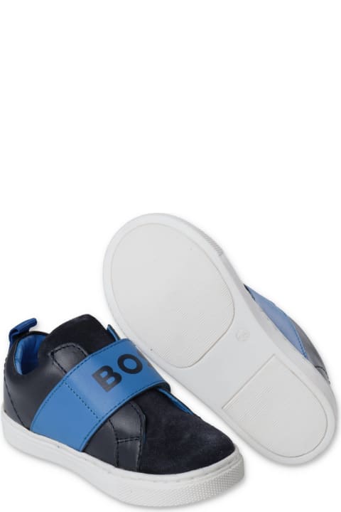Shoes for Boys Hugo Boss Hugo Boss Sneakers Blu Navy In Pelle Bambino