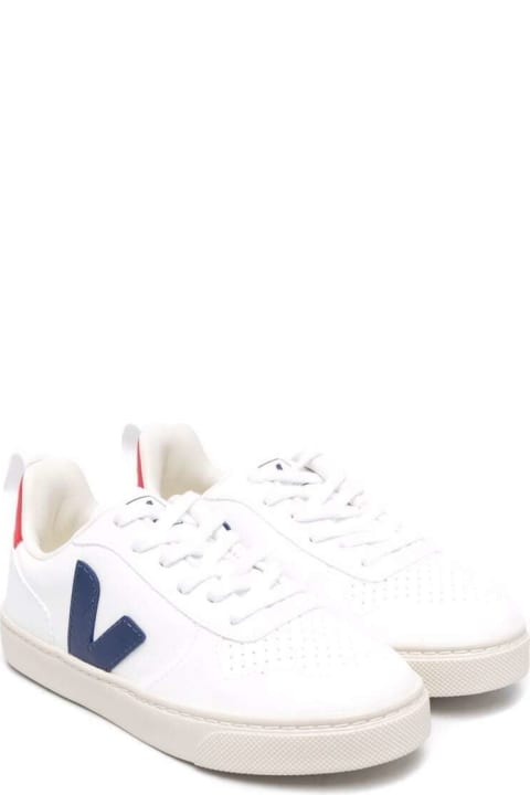 Veja Kids Boy's V-10 White Organic Cotton Sneakers With Logo