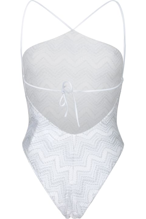 Homeware Missoni White Lame Halter One-piece Swimsuit