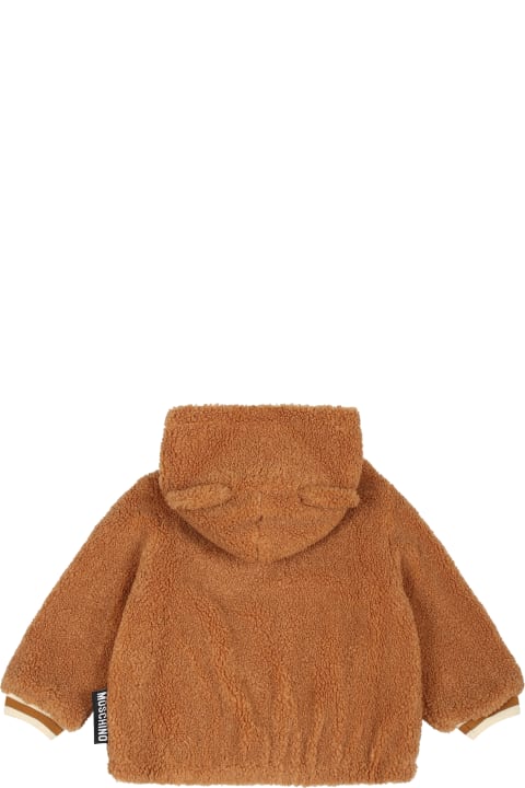 Topwear for Baby Boys Moschino Brown Coat For Babykids With Teddy Bear