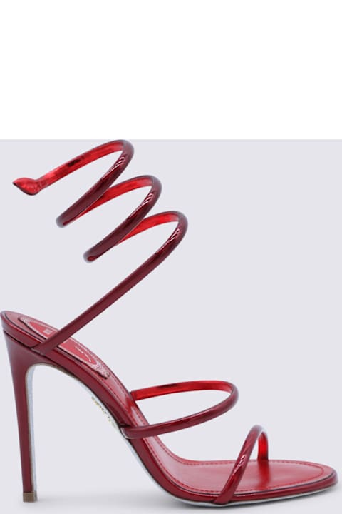 René Caovilla Metallic Red Leather Sandals