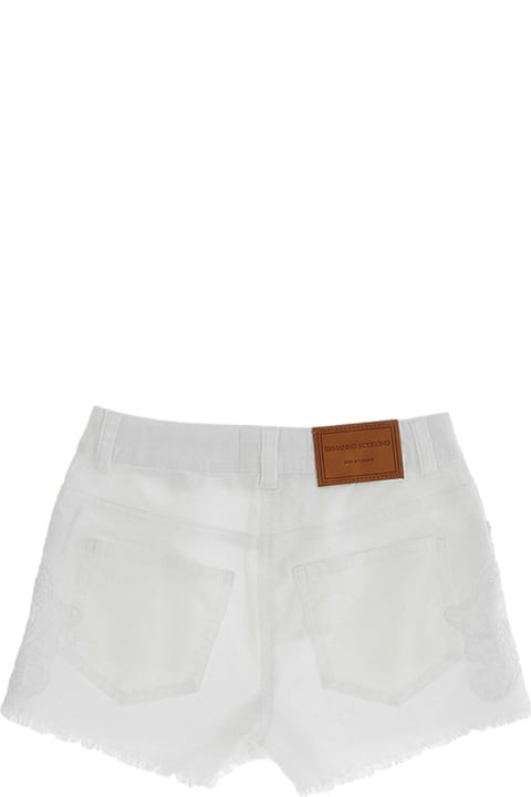 Ermanno Scervino Junior Bottoms for Girls Ermanno Scervino Junior White Denim Shorts With Lace Appliqués