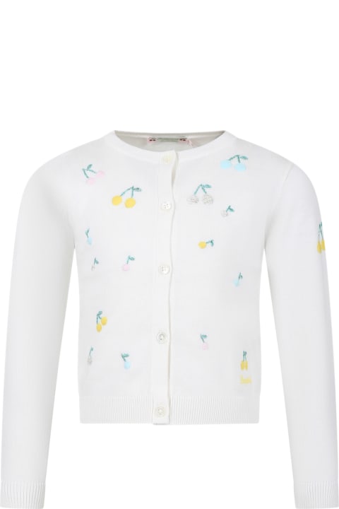Topwear for Girls Bonpoint White Cardigan For Girl With Multicolored Cherries Embroidered All-over