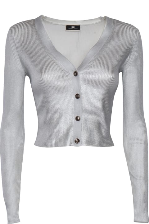 Elisabetta Franchi for Women Elisabetta Franchi Cropped Silver Tricot Ribbed Sweater