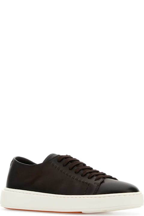Santoni Shoes for Men Santoni Brown Leather Clean Sneakers