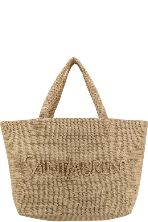 Fashion for Women Saint Laurent Large Logo Embroidered Raffia Tote Bag