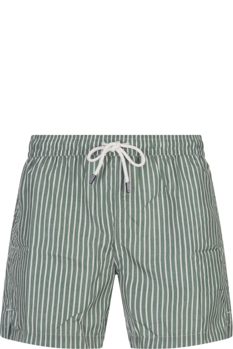 Swimwear for Men Fedeli Green And White Striped Swim Shorts