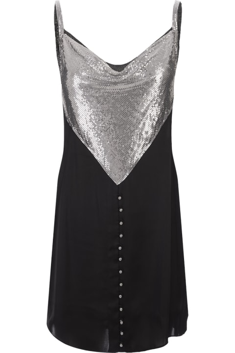 ウィメンズ Paco Rabanneのジャンプスーツ Paco Rabanne Mini Dress In Black Jersey And Silver Mesh