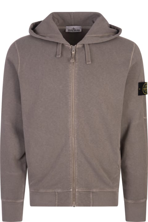 Sweaters for Men Stone Island Dove Zip-up Hoodie With 'old' Treatment