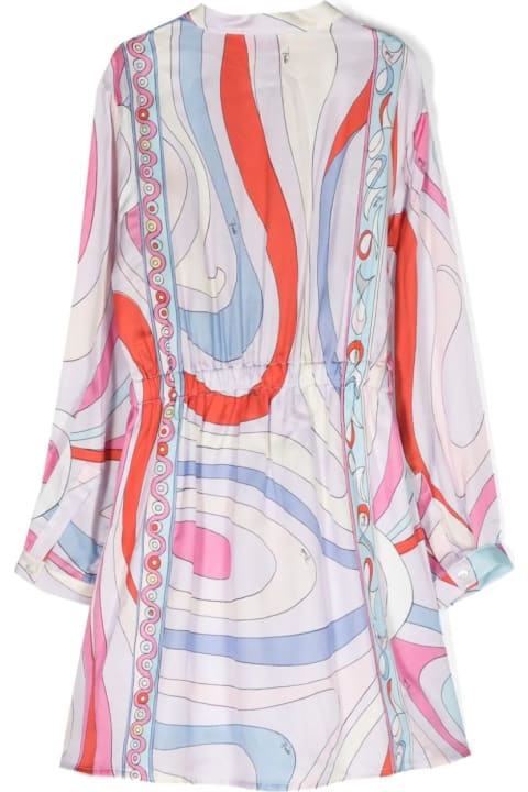 Pucci Dresses for Girls Pucci Light Blue/multicolour Shirt Dress With Iride Print