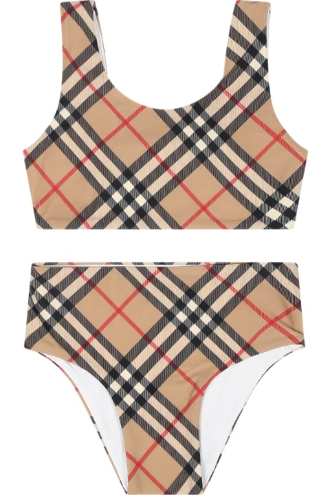 Burberry Swimwear for Girls Burberry Beige Bikini For Baby Girl With Vintage Check
