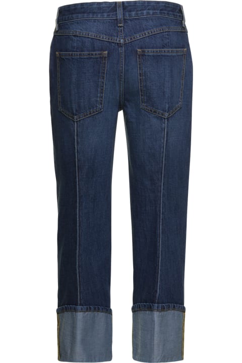 Blue Cropped Curved Leg Jeans With Central Ribs In Cotton Denim Woman Bottega Veneta