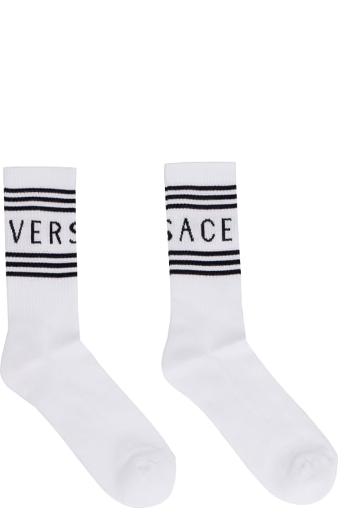 メンズ Versaceのアンダーウェア Versace Logo Cotton Blend Socks