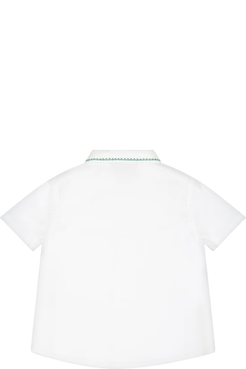 Gucciのベビーガールズ Gucci White Shirt For Baby Boy With Embroideries And Logo