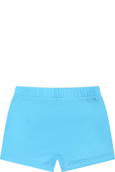 Moschino for Kids Moschino Light Blue Swimsuit For Baby Boy With Teddy Bear And Multicolor Logo