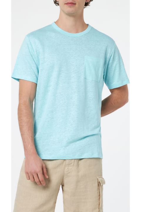 أدوات منزلية MC2 Saint Barth Man Water Green Linen Jersey T-shirt Ecstasea With Pocket