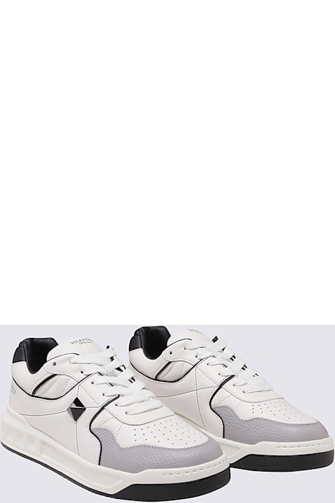 Homeware Valentino Garavani White And Grey Leather Low Top One Stud Sneakers