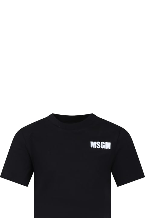 ガールズ MSGMのトップス MSGM Black T-shirt For Girl With Logo