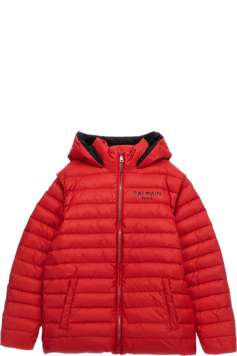 Balmain for Girls Balmain Long Logo Print Down Jacket