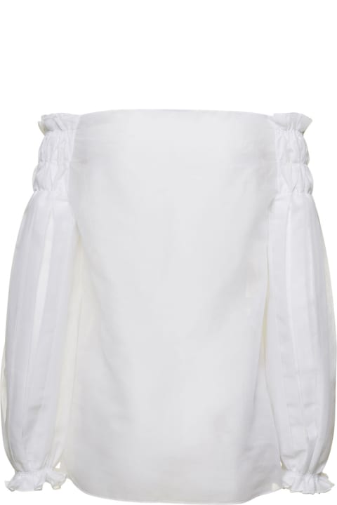 Topwear for Women Alberta Ferretti White Pleated Off-shoulder Blouse In Organza Woman