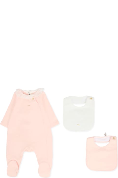 Homeware Chloé Pink Babygrow Set For Baby Girl With Logo