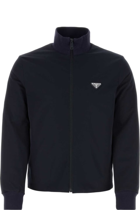 Coats & Jackets for Men Prada Midnight Blue Stretch Polyester Windbreaker
