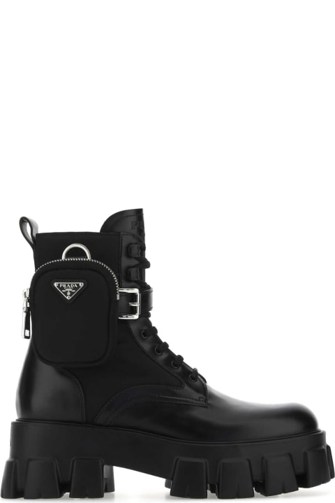 Fashion for Women Prada Black Leather And Re-nylon Monolith Ankle Boots