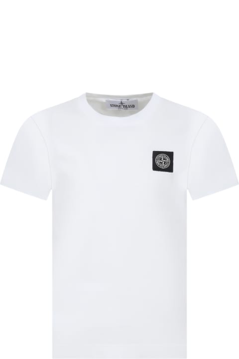 Stone Island Junior Kids Stone Island Junior White T-shirt For Boy With Logo