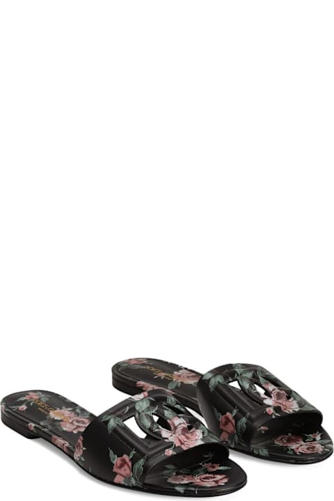 Dolce & Gabbana Dg Logo Leather Flat Sandals
