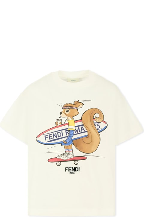 Homeware Fendi White T-shirt For Girl With Squirrel And Logo