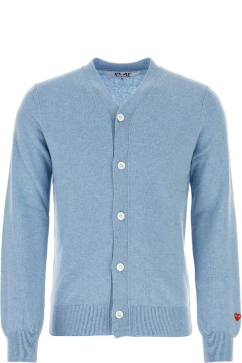 Comme des Garçons Play Sweaters for Men Comme des Garçons Play Light Blue Wool Cardigan