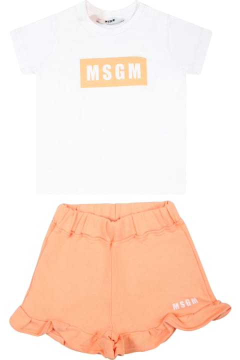 MSGM Clothing for Baby Girls MSGM Orange Suit For Baby Girl With Logo